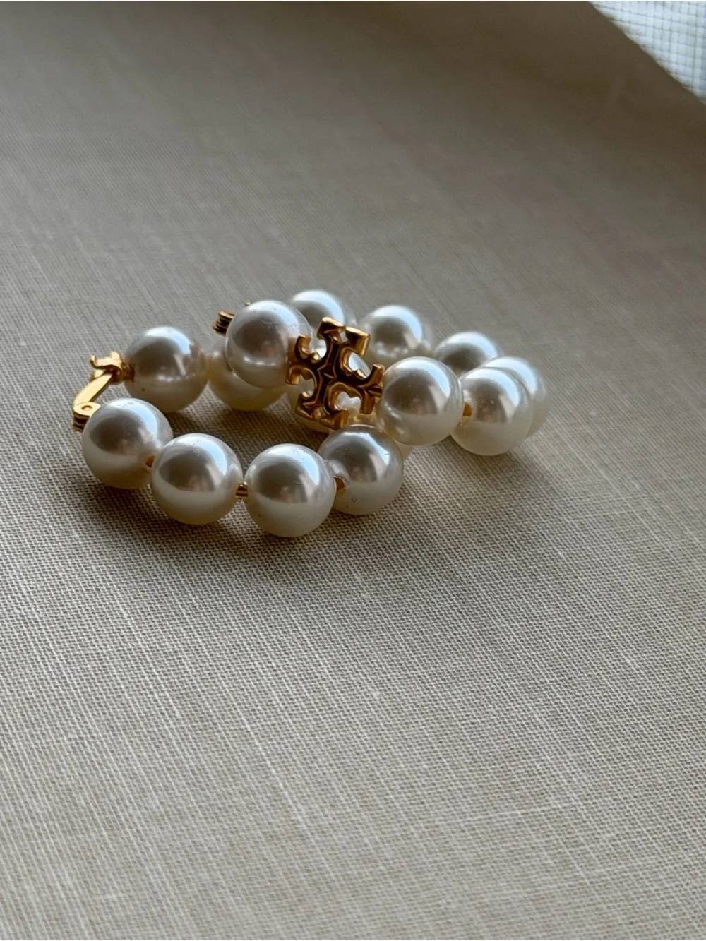 Tory Burch Gold-Tone Hoop Earrings with White Pearls